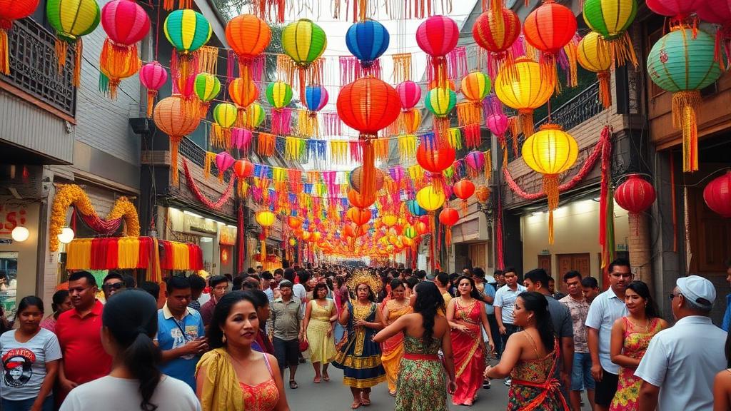 Colorful Filipino festival street celebration